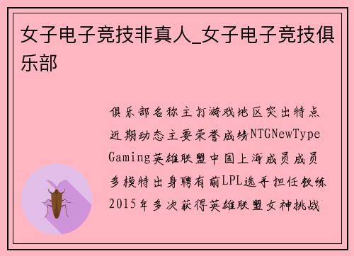 女子电子竞技非真人_女子电子竞技俱乐部